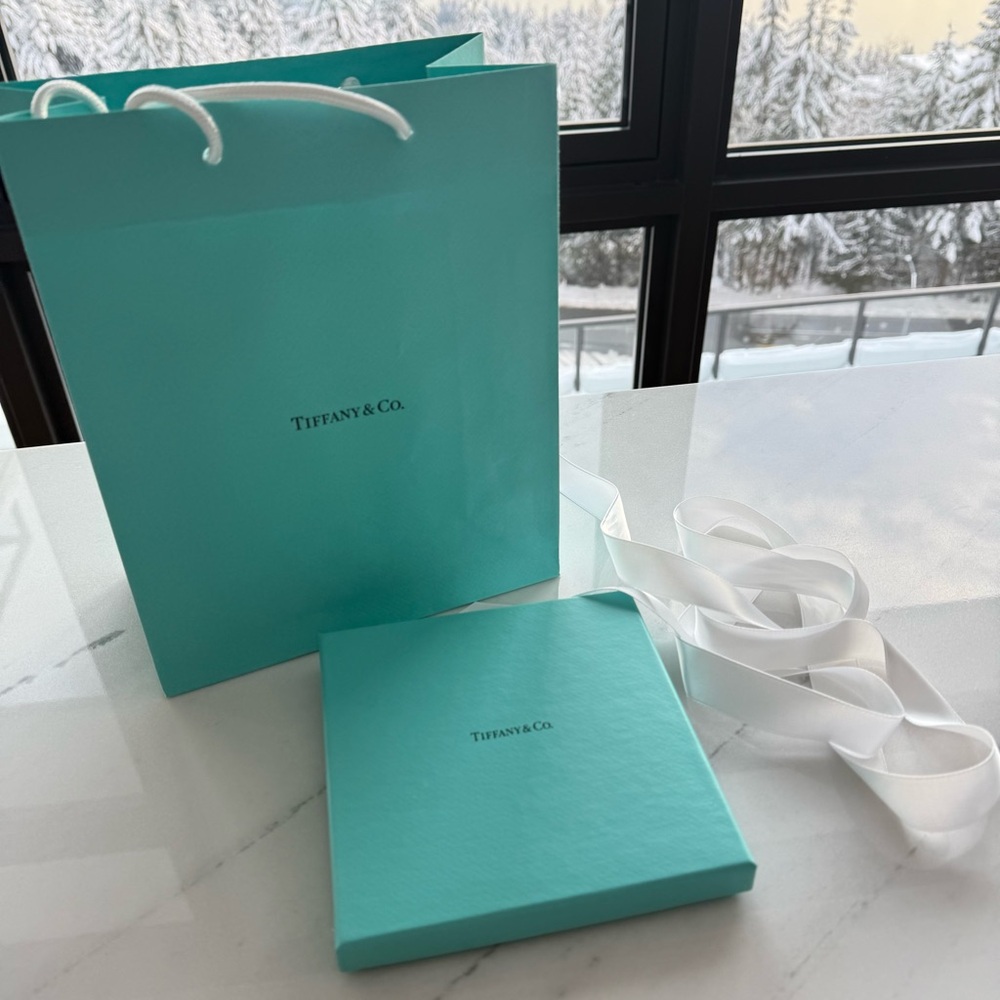 Tiffany and Co. Empty Flat Gift Card Box, Bag and Ribbon